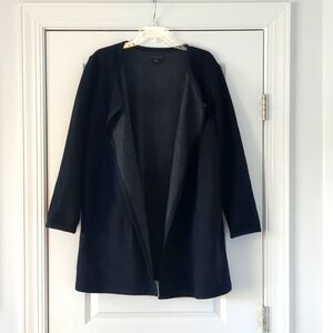 Tahari - Womens Blue Wool Blend Long Line Long Sleeve Wrap Sweater Coat